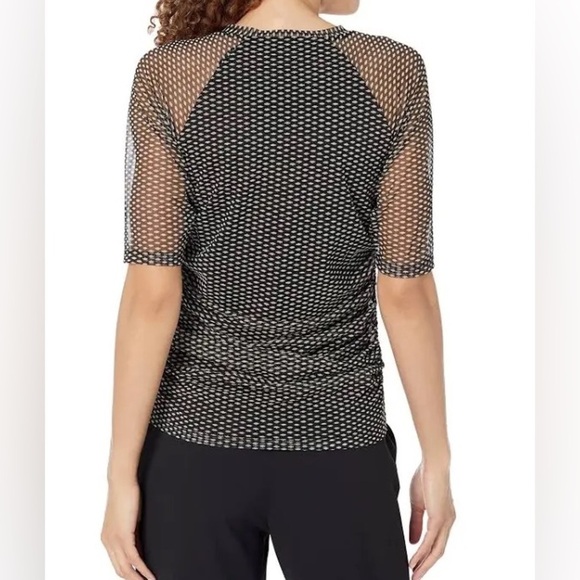 NWT DKNY Mesh Polkadot Lined Ruched Blouse - Picture 3 of 12